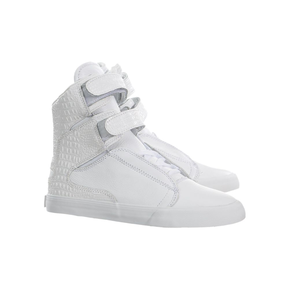 Baskets Montantes Supra Society II Blanche Grise White/White Femme | AFQ-85488450